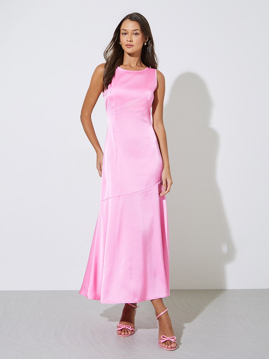 Pink Solid Sleeveless A-Line Maxi Dress with Removable Cape