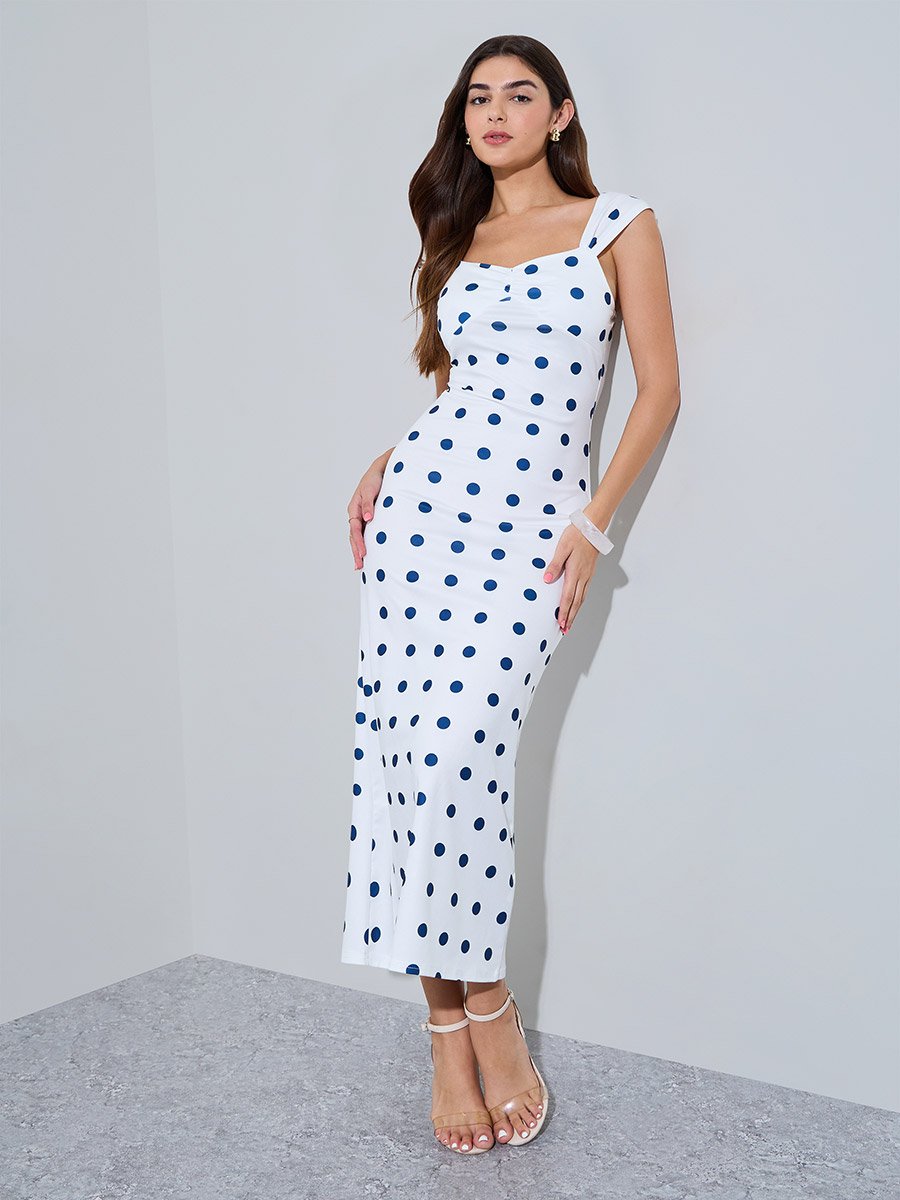 White Polka Dot Sleeveless Maxi Dress