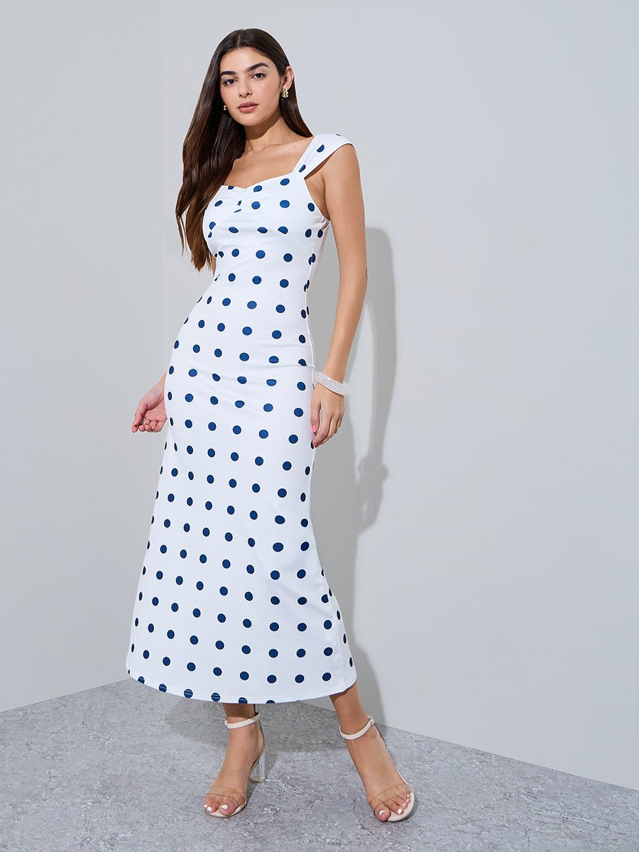 White Polka Dot Sleeveless Maxi Dress