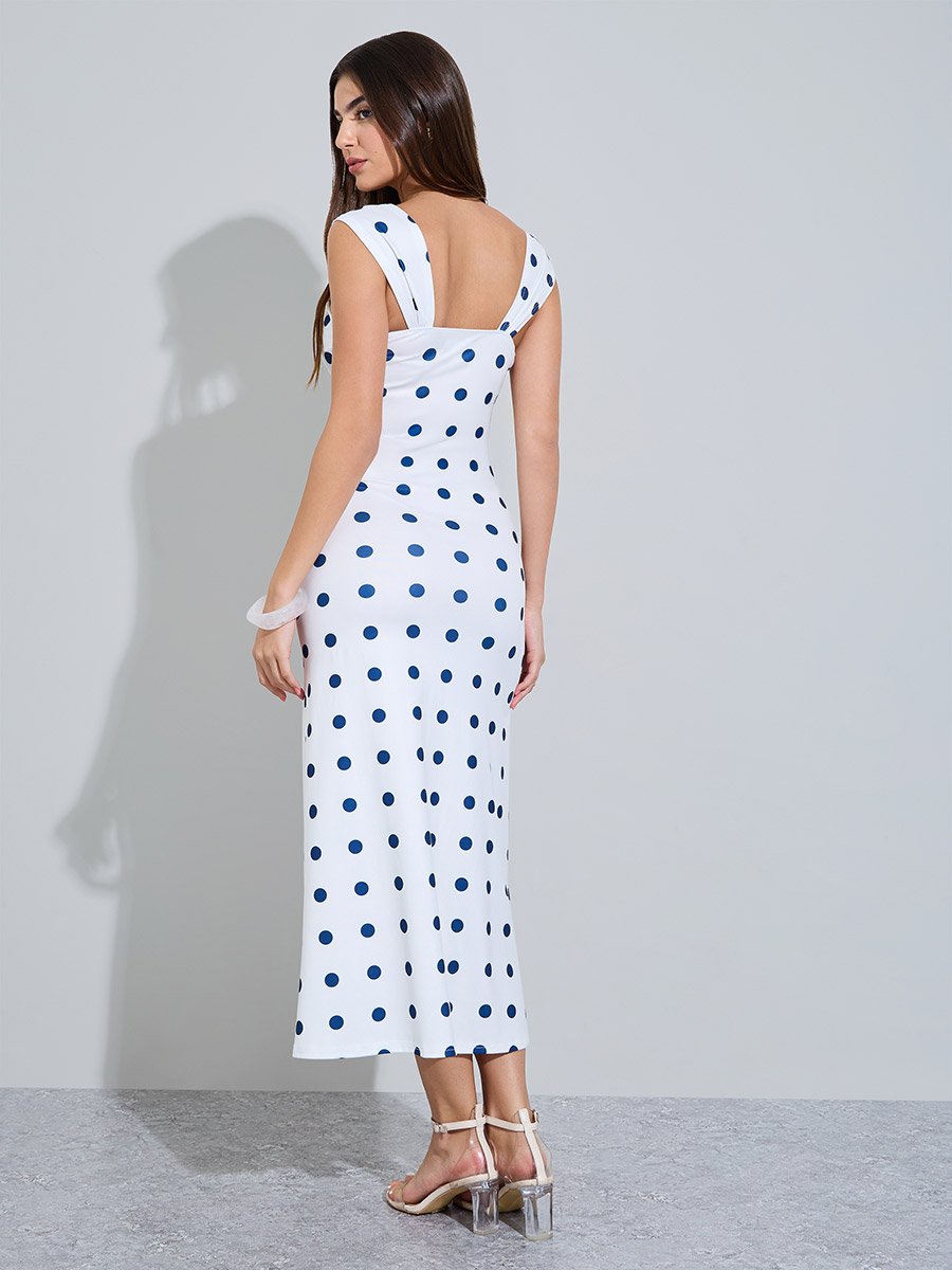 White Polka Dot Sleeveless Maxi Dress