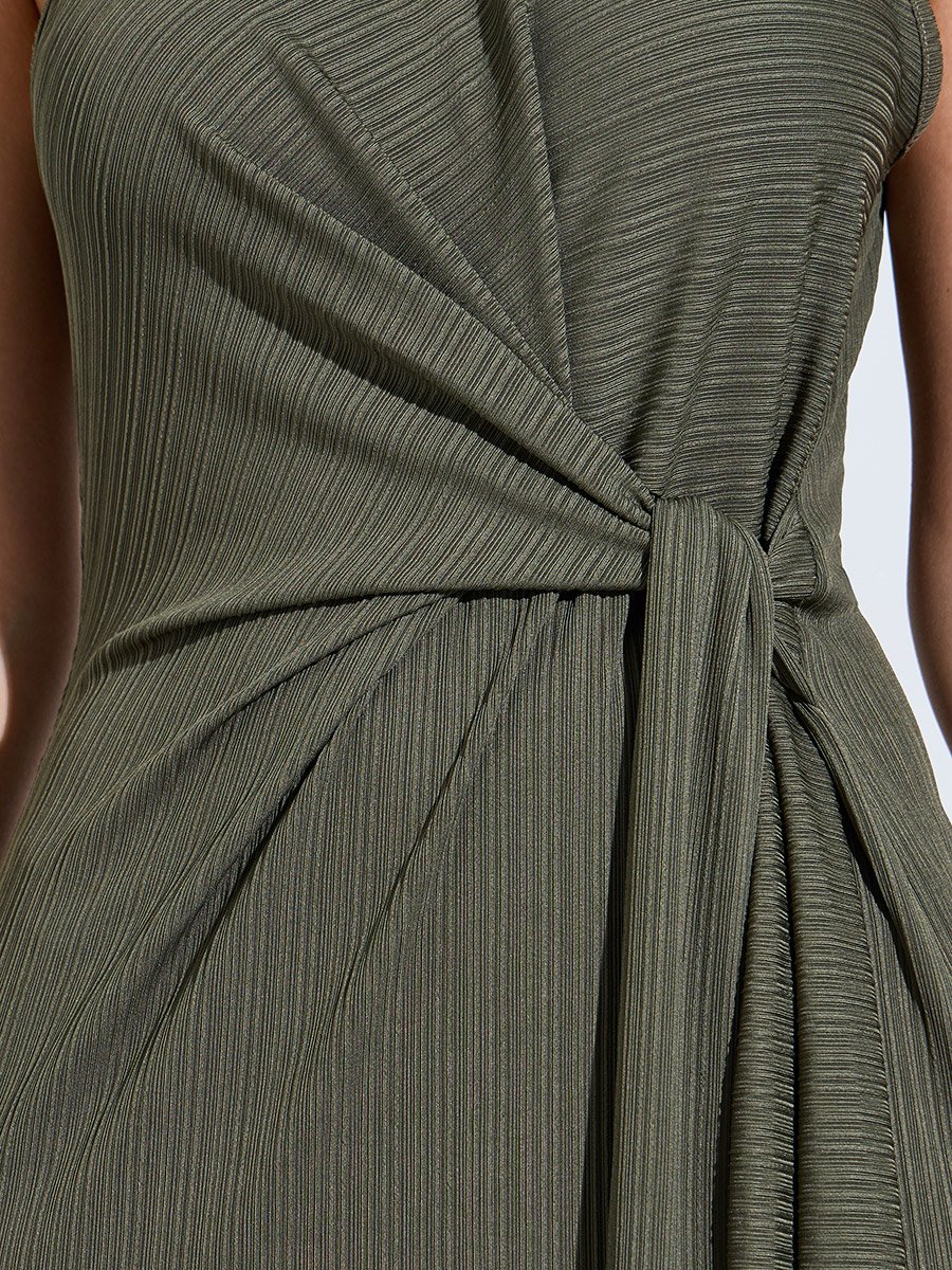 Green Sleeveless Side Waist Tie Maxi Dress