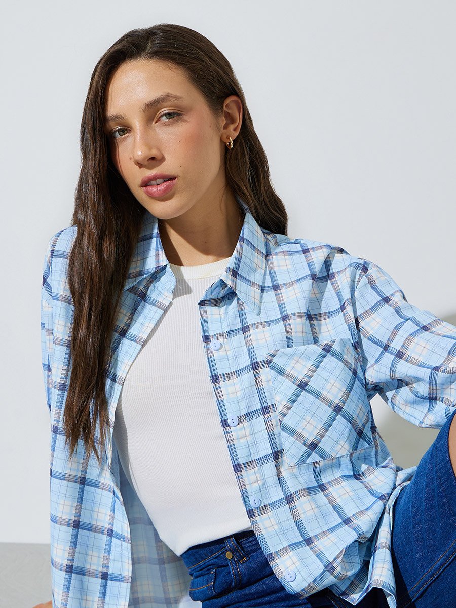 Multi-Color Checked Pocket Detail Long Sleeves Shirt