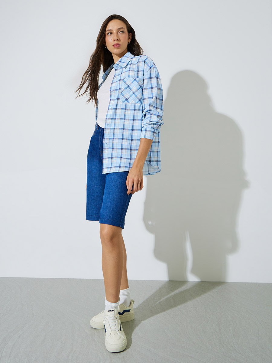 Multi-Color Checked Pocket Detail Long Sleeves Shirt