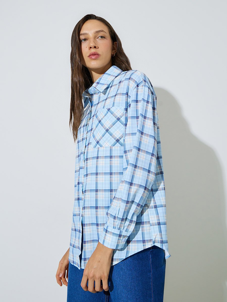 Multi-Color Checked Pocket Detail Long Sleeves Shirt
