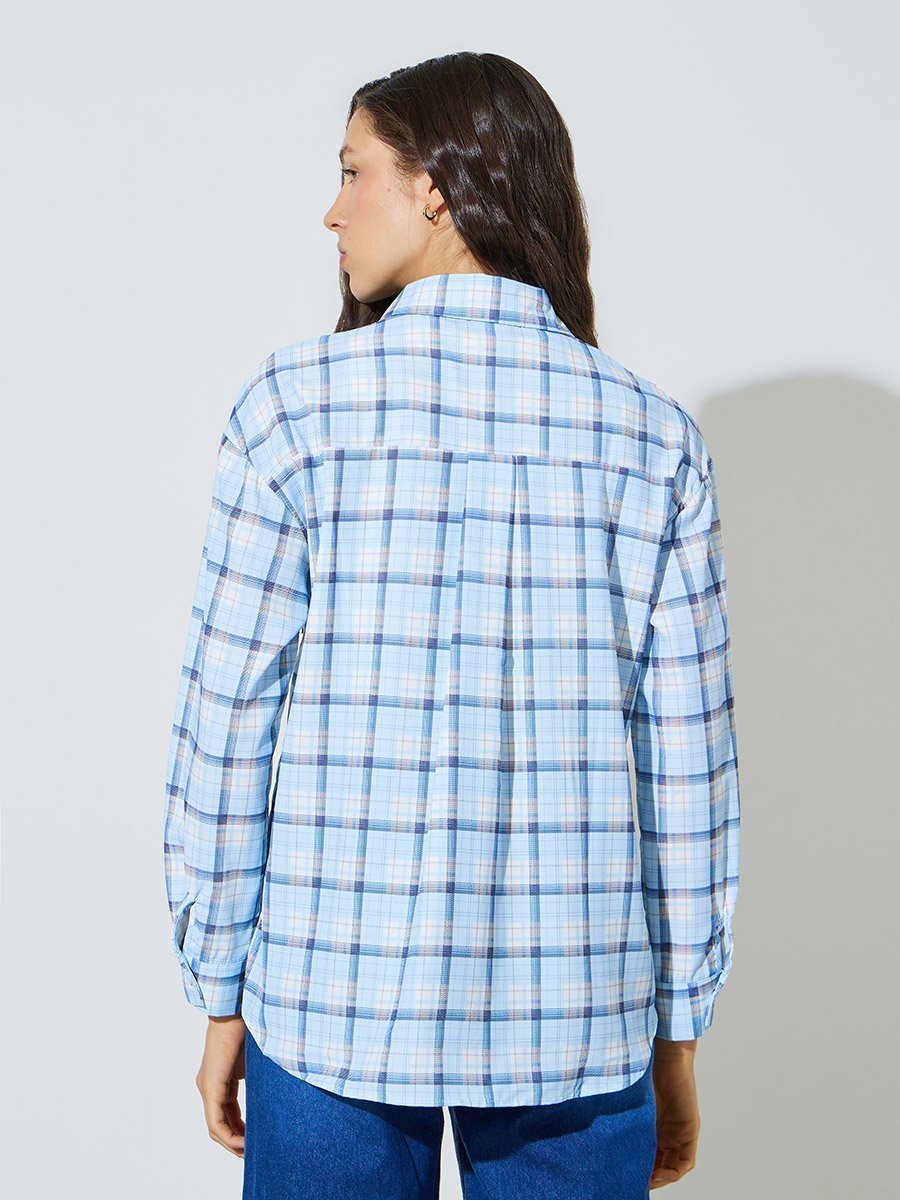Multi-Color Checked Pocket Detail Long Sleeves Shirt