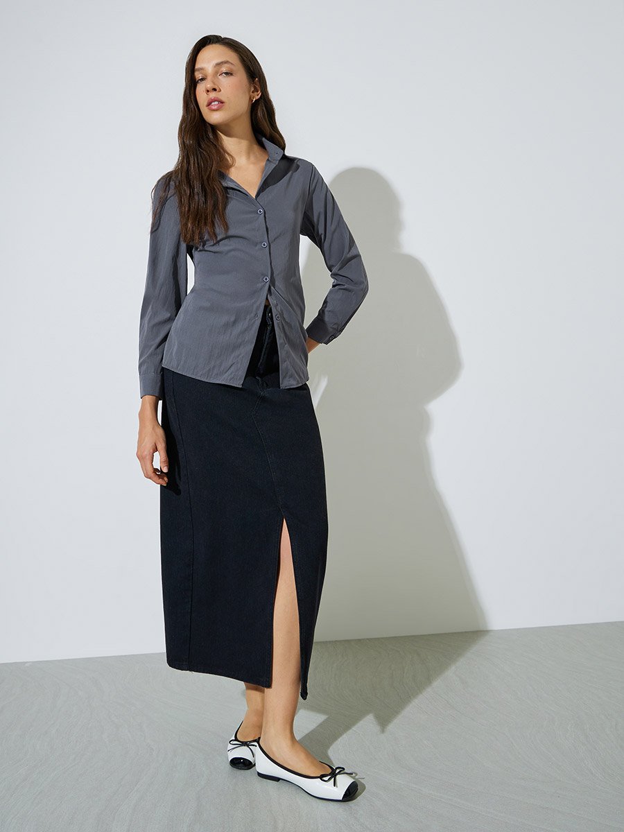 Grey Solid Long Sleeves Shirt