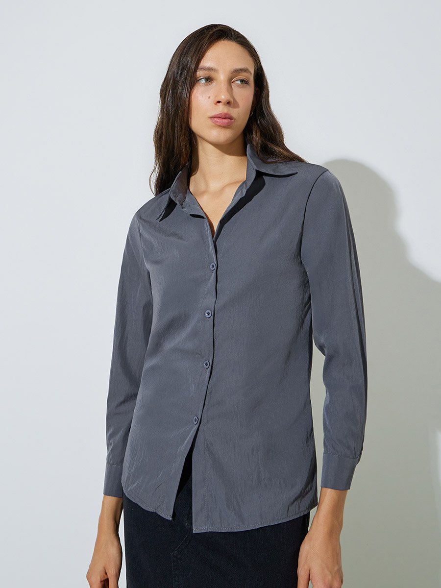 Grey Solid Long Sleeves Shirt