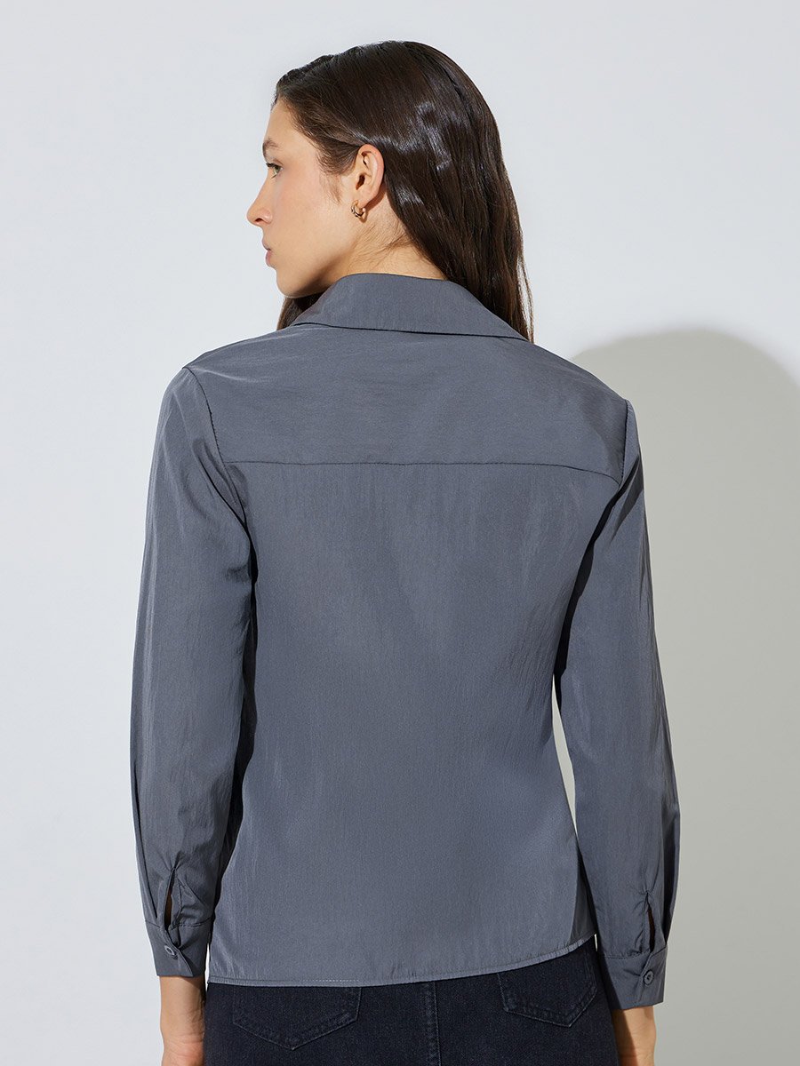 Grey Solid Long Sleeves Shirt