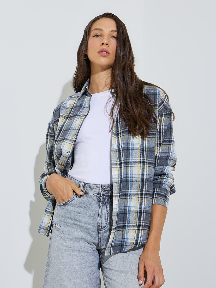Multi Plaid Long Sleeve Casual Shirt
