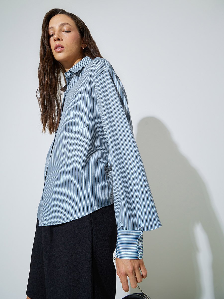 Blue Striped Long Sleeves Shirt
