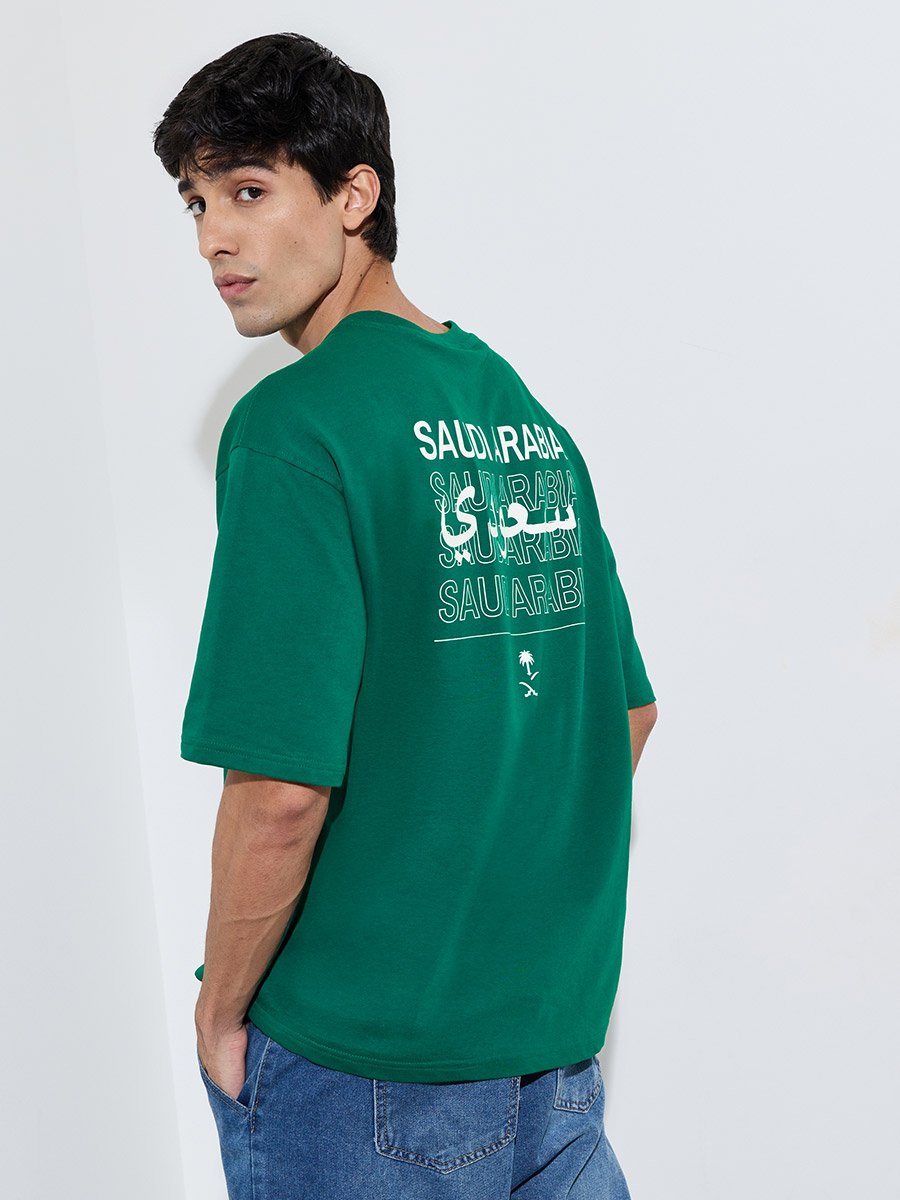 Dark Green Saudi Arabia Graphic Short Sleeves Oversized T-Shirt