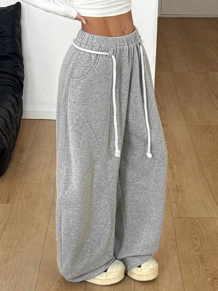 Grey Wide-Leg Drawstring Sweatpants