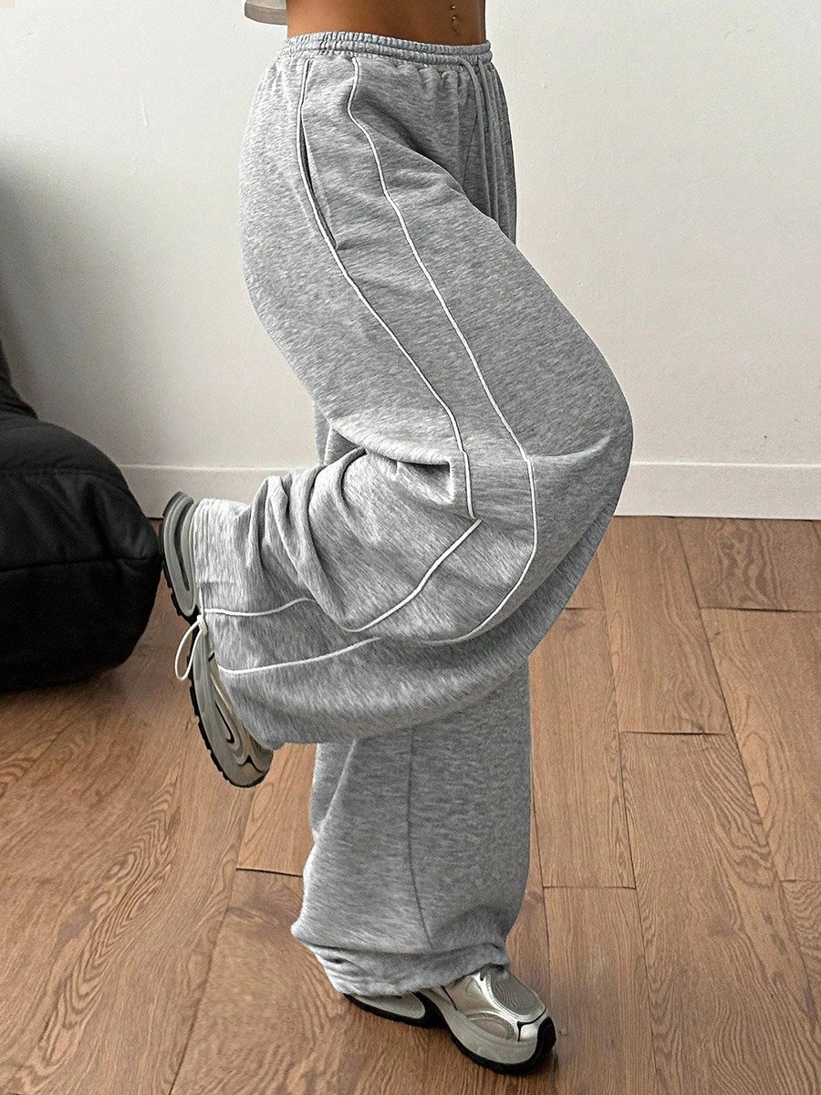 Grey Wide-Leg Sweatpants with Side Stripe Detail