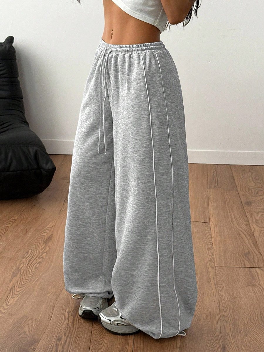 Grey Wide-Leg Sweatpants with Side Stripe Detail