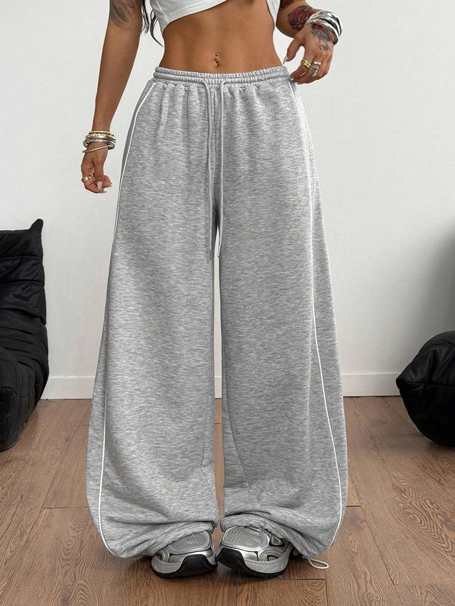Grey Wide-Leg Sweatpants with Side Stripe Detail