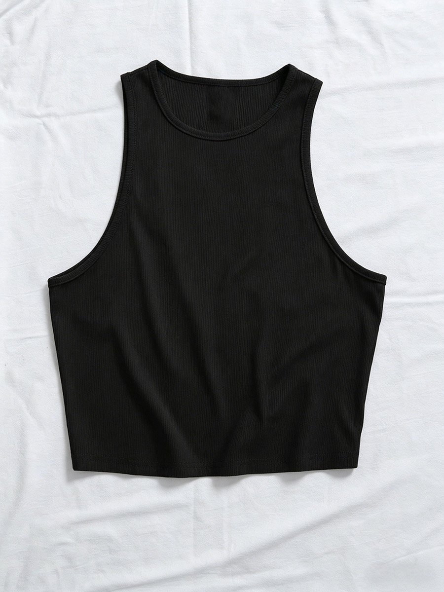 Black Ribbed Sleeveless Tank Top