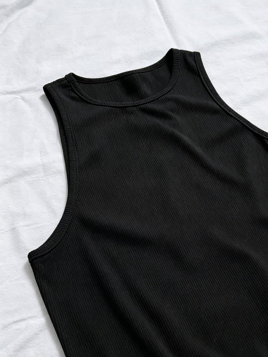 Black Ribbed Sleeveless Tank Top