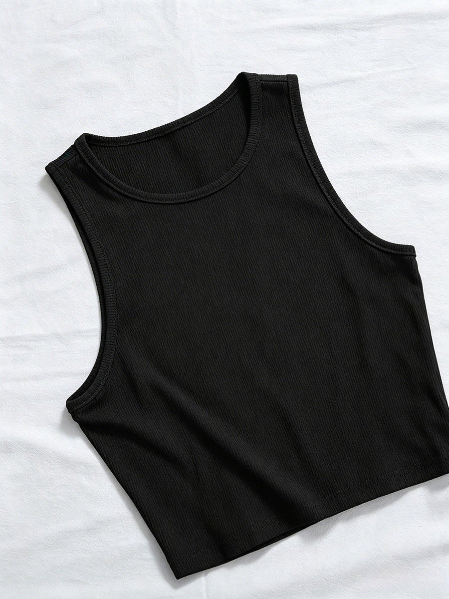 Black Ribbed Sleeveless Tank Top