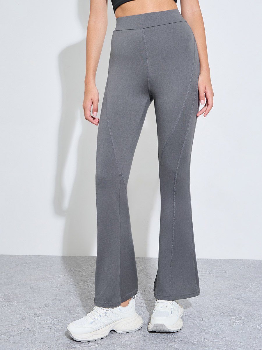 Charcoal Contour Stitch Detail Flared Leggings