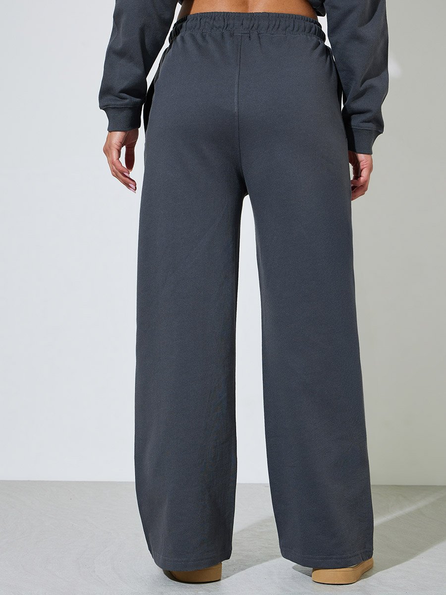 Charcoal Solid Wide leg Mid Rise Joggers