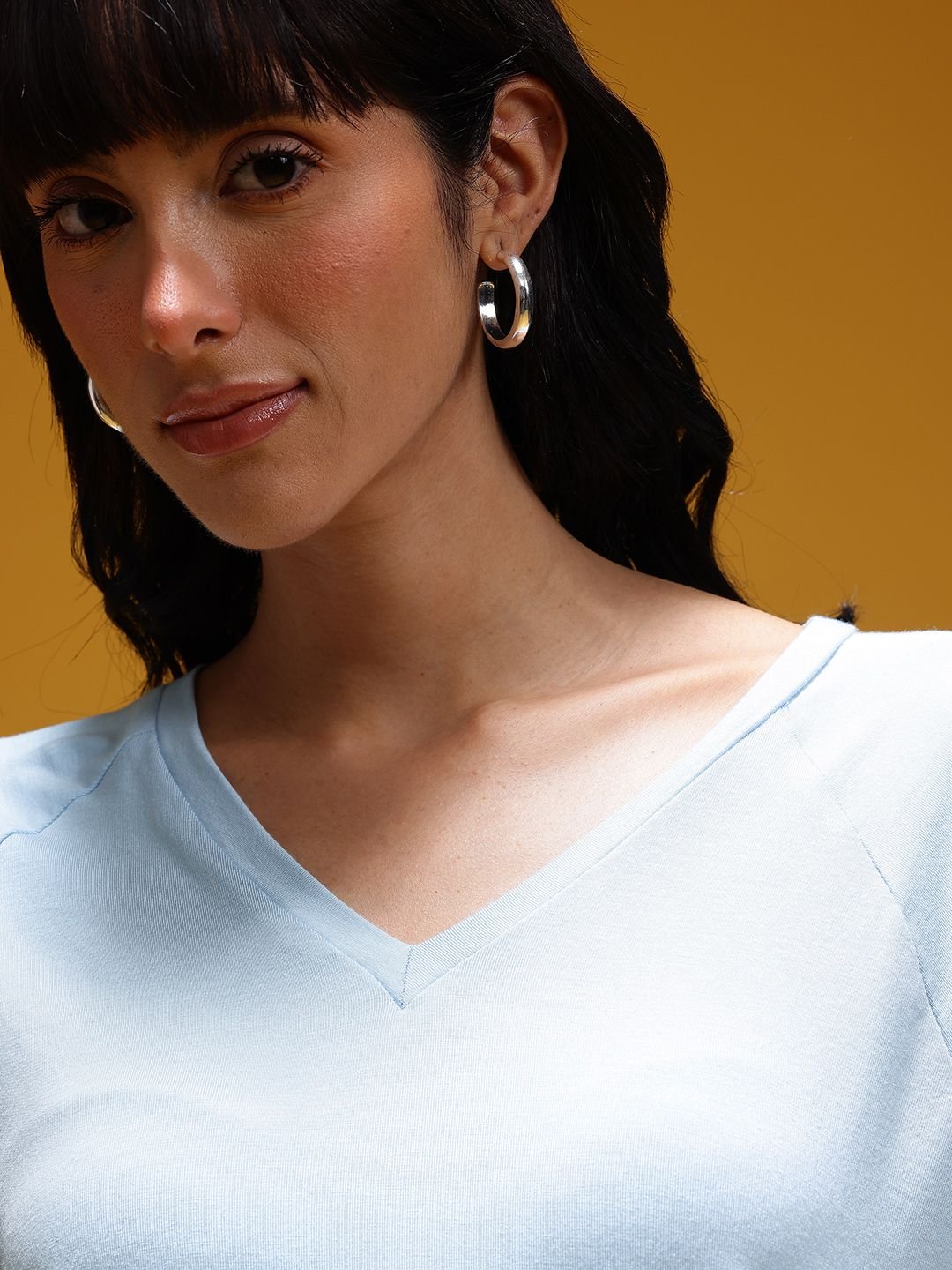 Modest Blue V-Neck Long Sleeve Top