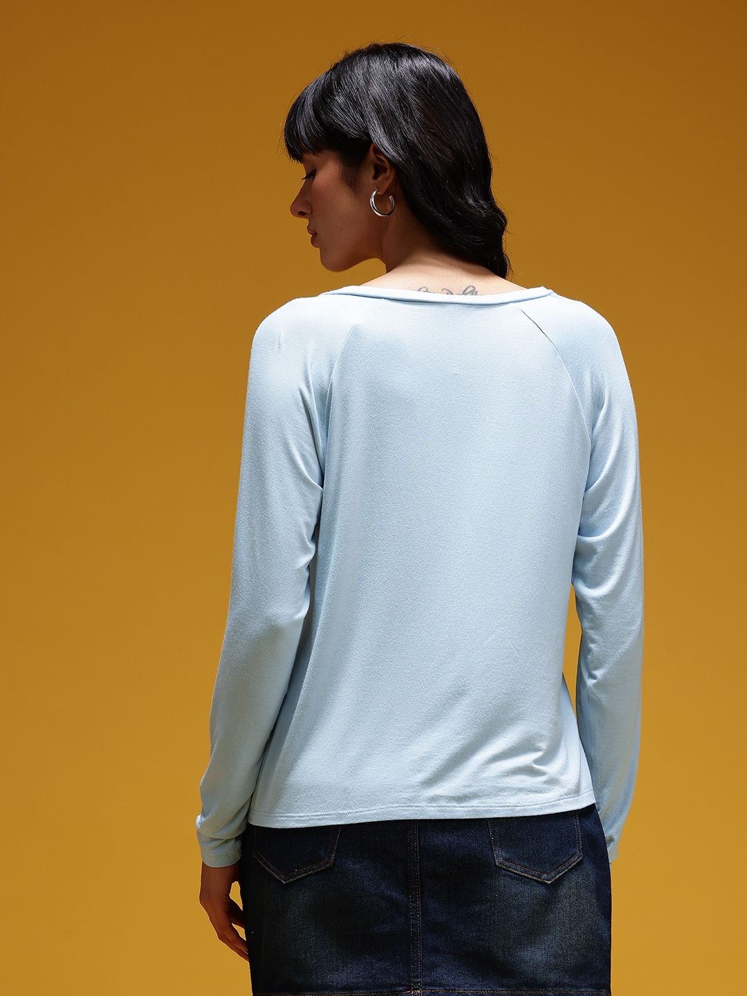 Modest Blue V-Neck Long Sleeve Top