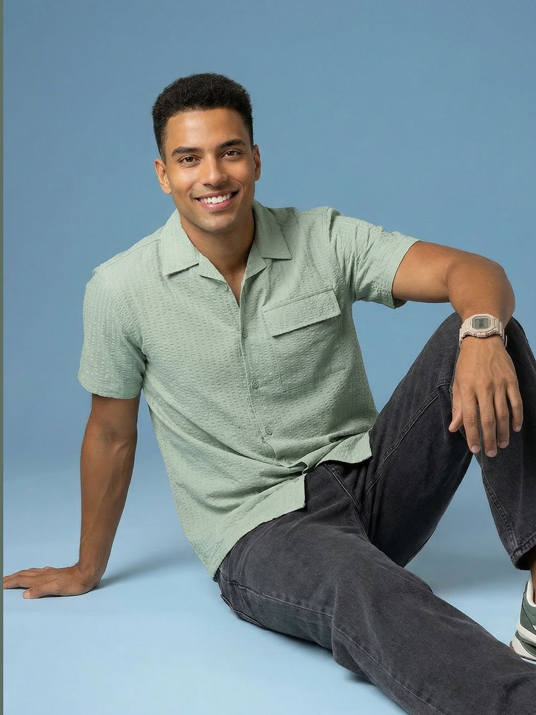 Men Seersucker Casual Shirt