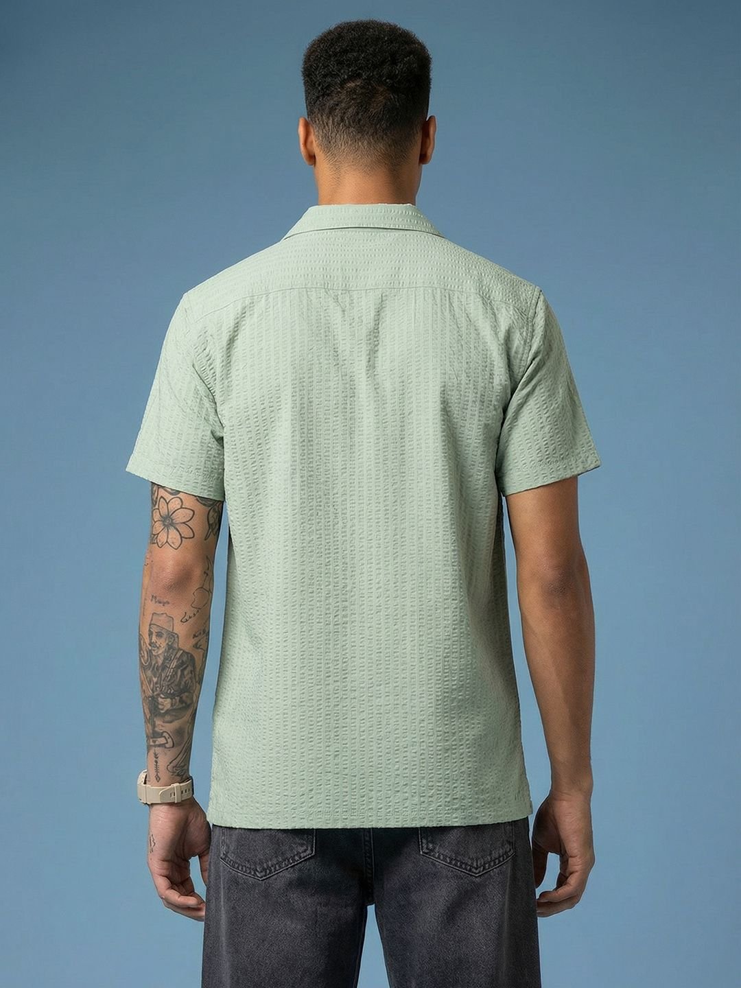 Men Seersucker Casual Shirt