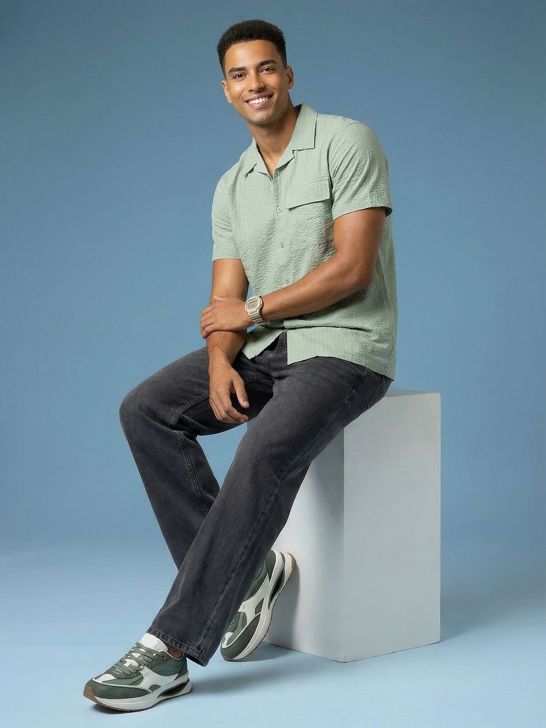 Men Seersucker Casual Shirt