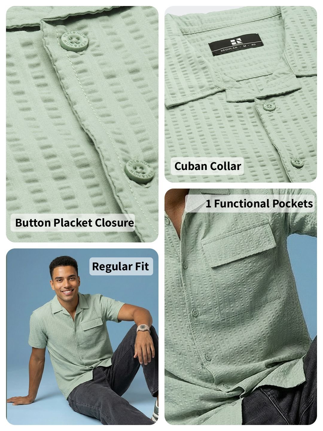 Men Seersucker Casual Shirt