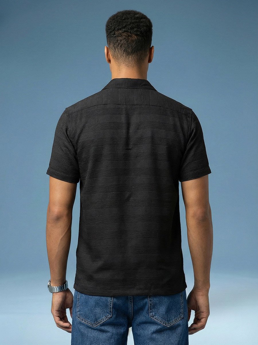 Black Texture Short Sleeves Regular Shirt