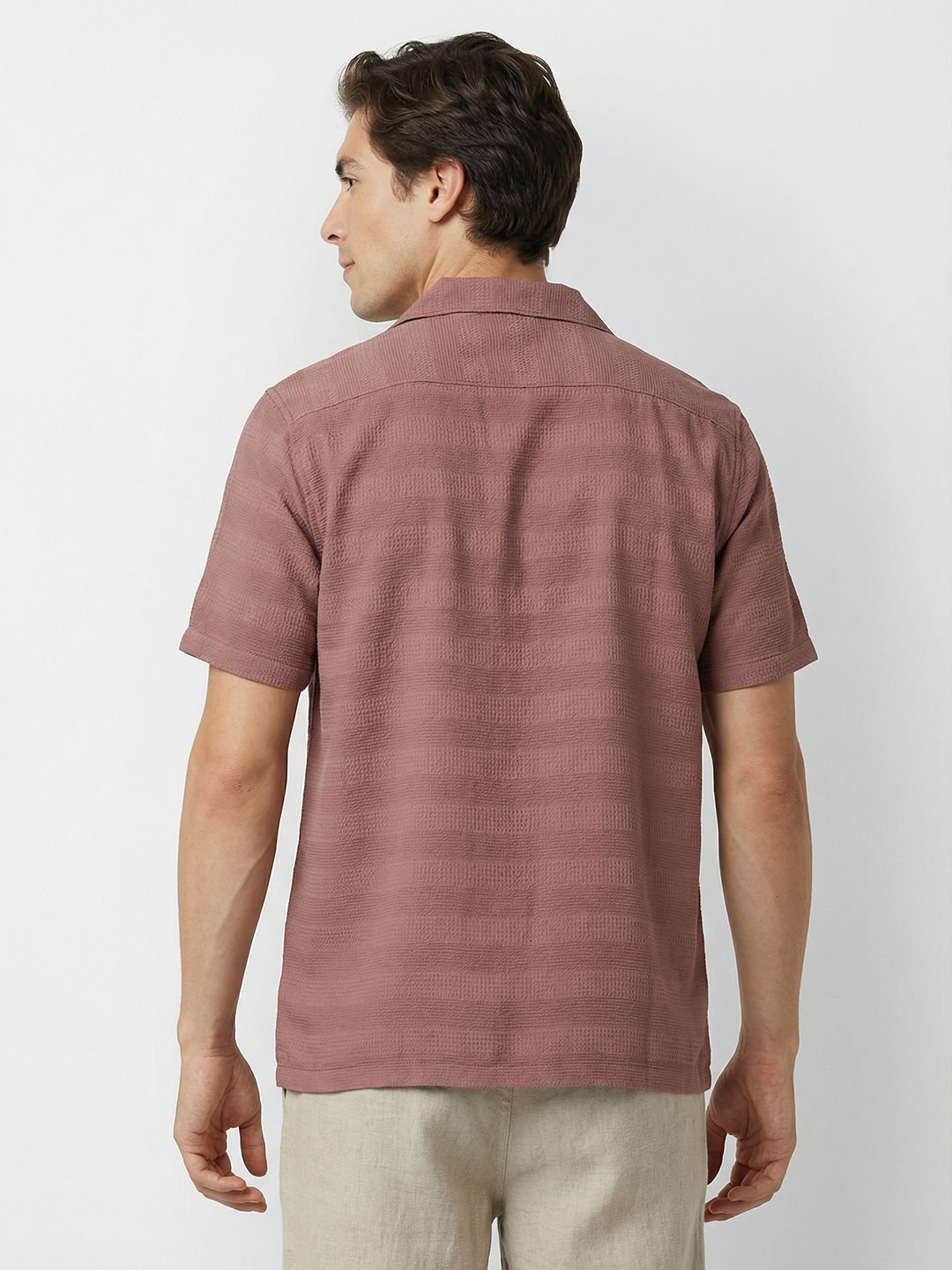 Men Self Design Cuban Collar Casual Shirt