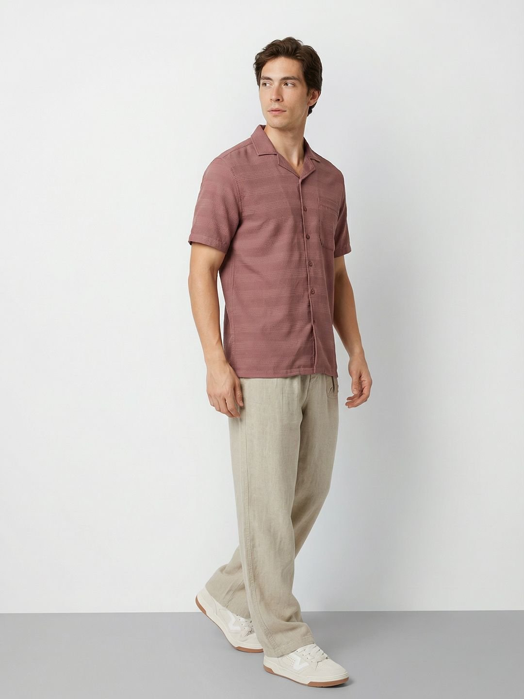 Men Self Design Cuban Collar Casual Shirt