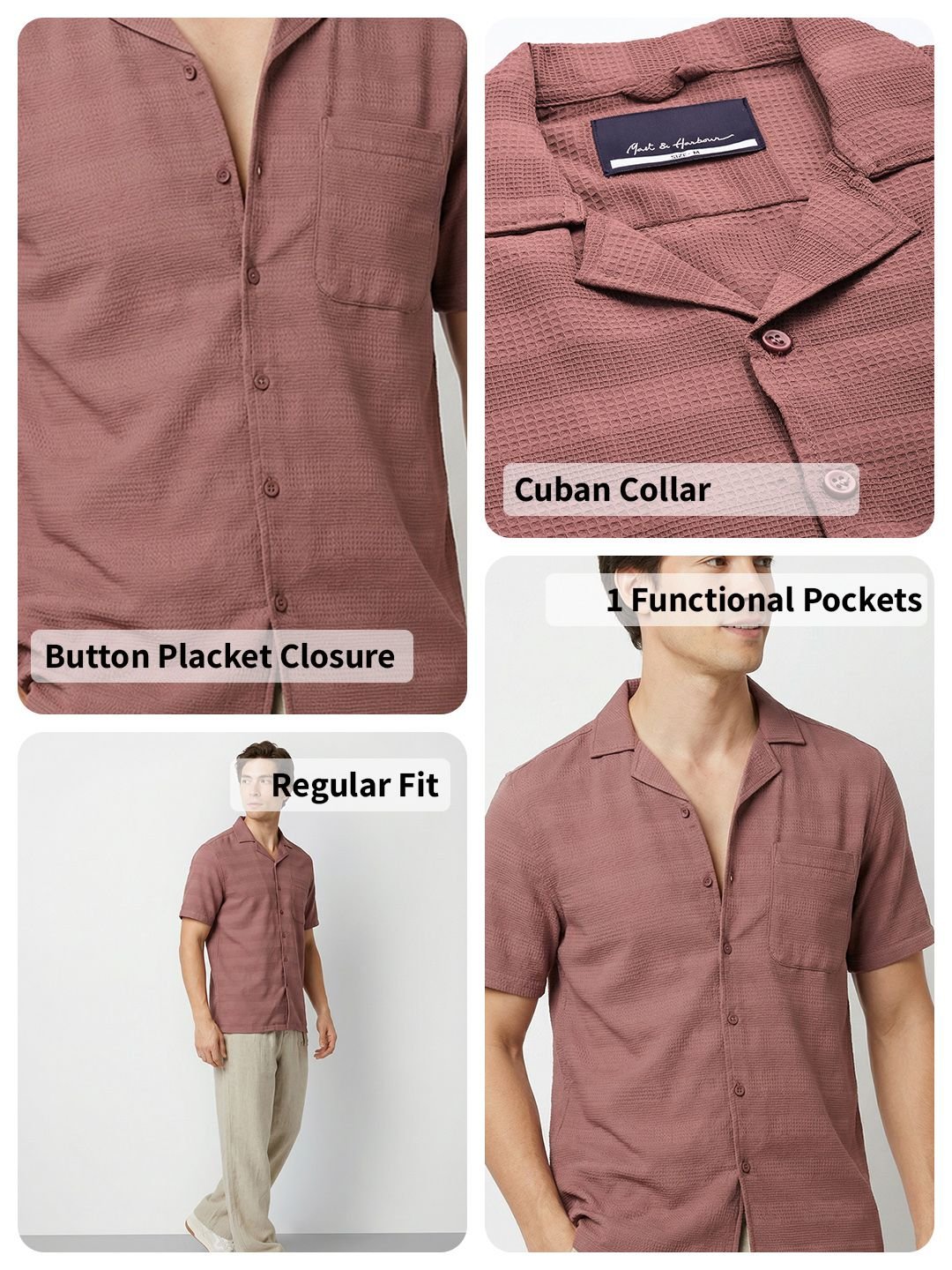 Men Self Design Cuban Collar Casual Shirt
