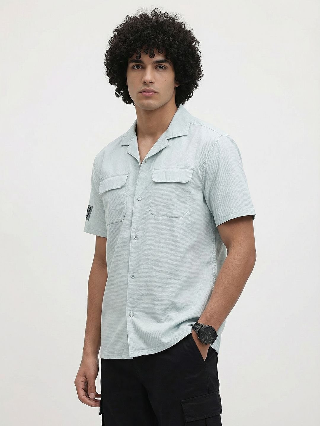 Men Relaxed Fit Textured Cotton Casual Shirt