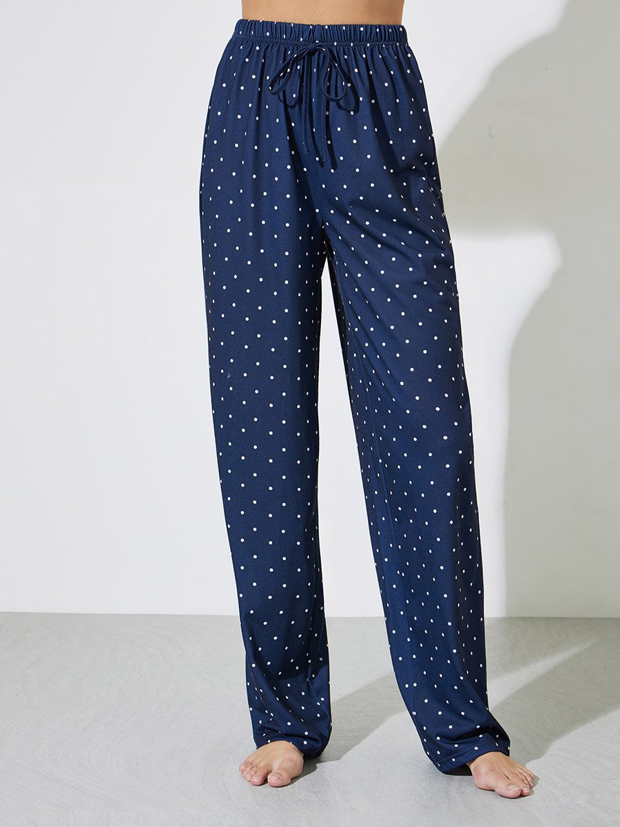 Heart Ruffle Edge Drop Shoulder T-Shirt and Polka Dot Straight Pyjama Sey Set 