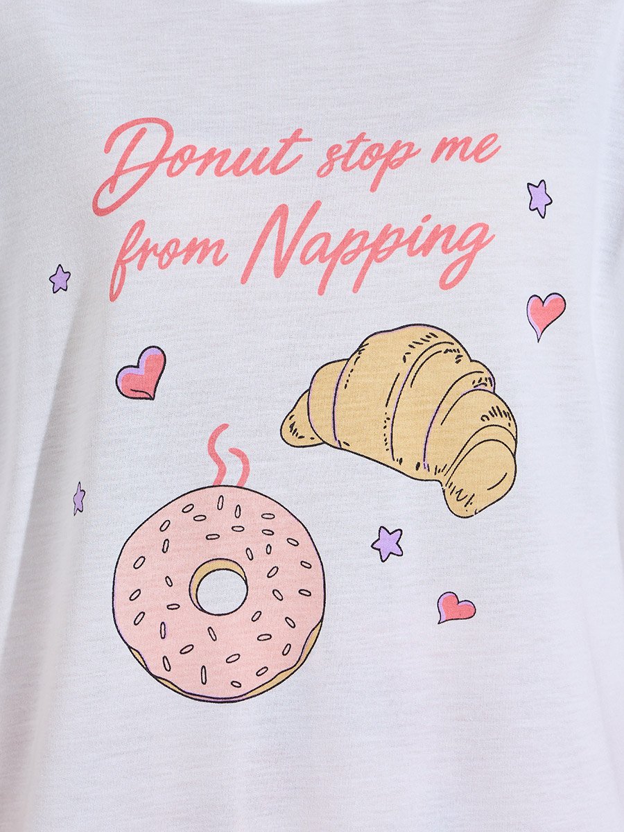 Multi-Color Graphic Print T-Shirt and Wide Leg Pants Pyjama Set