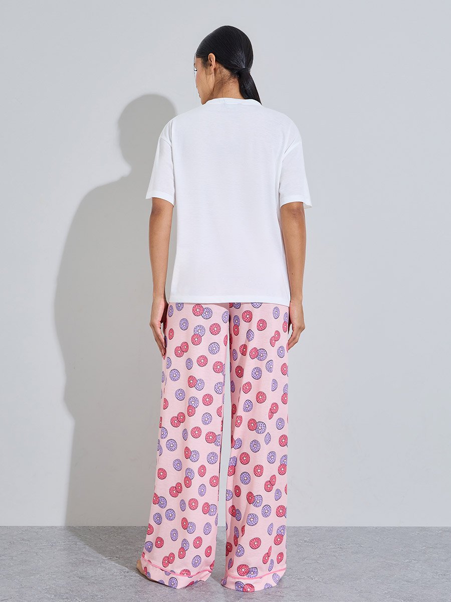 Multi-Color Graphic Print T-Shirt and Wide Leg Pants Pyjama Set