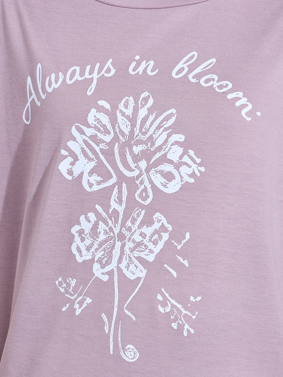 Lilac Floral Print T-Shirt and Wide Leg Pants Pyjama Set
