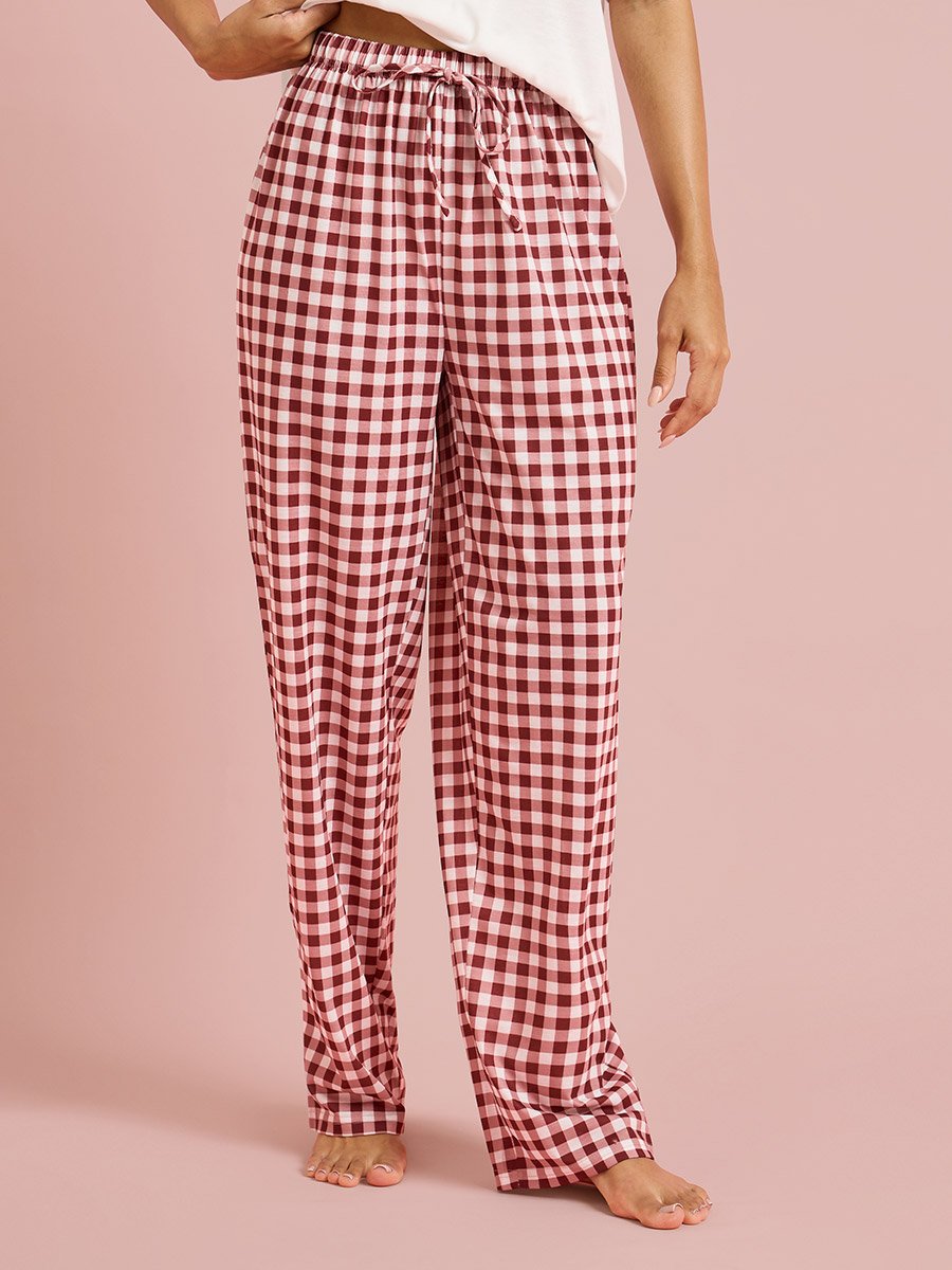 Multi-Color Slogan Print T-Shirt and Checked Straight Fit Pants Pyjama Set