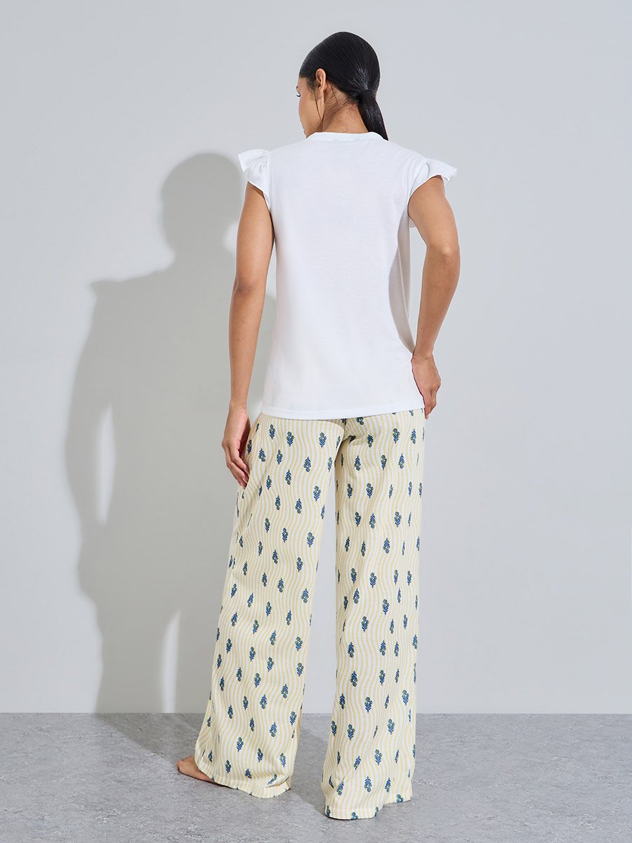 Multi-Color Printed Ruffle Details Tank and All Over Print Pants Pyjama Set