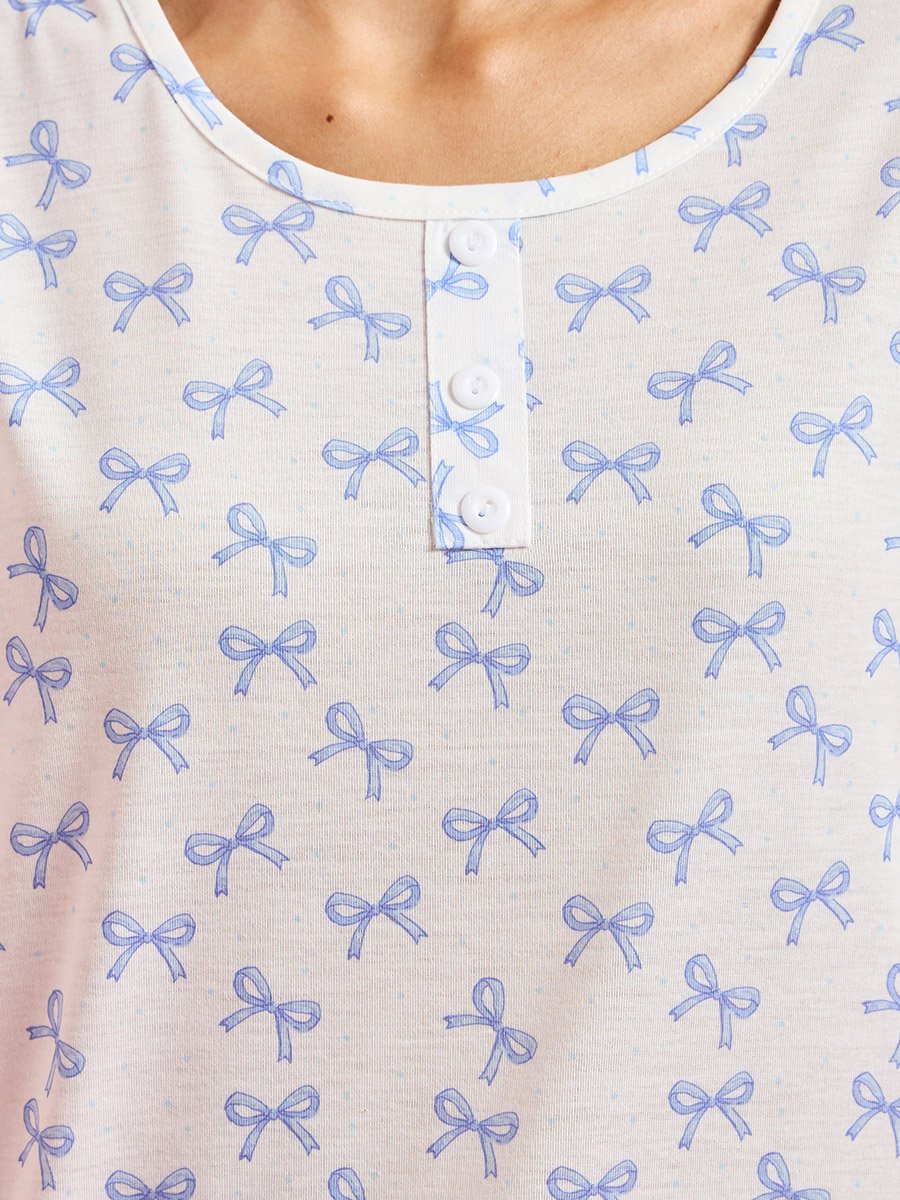 Multi-Color All Over Bow Print T-Shirt and Pants Pyjama Set