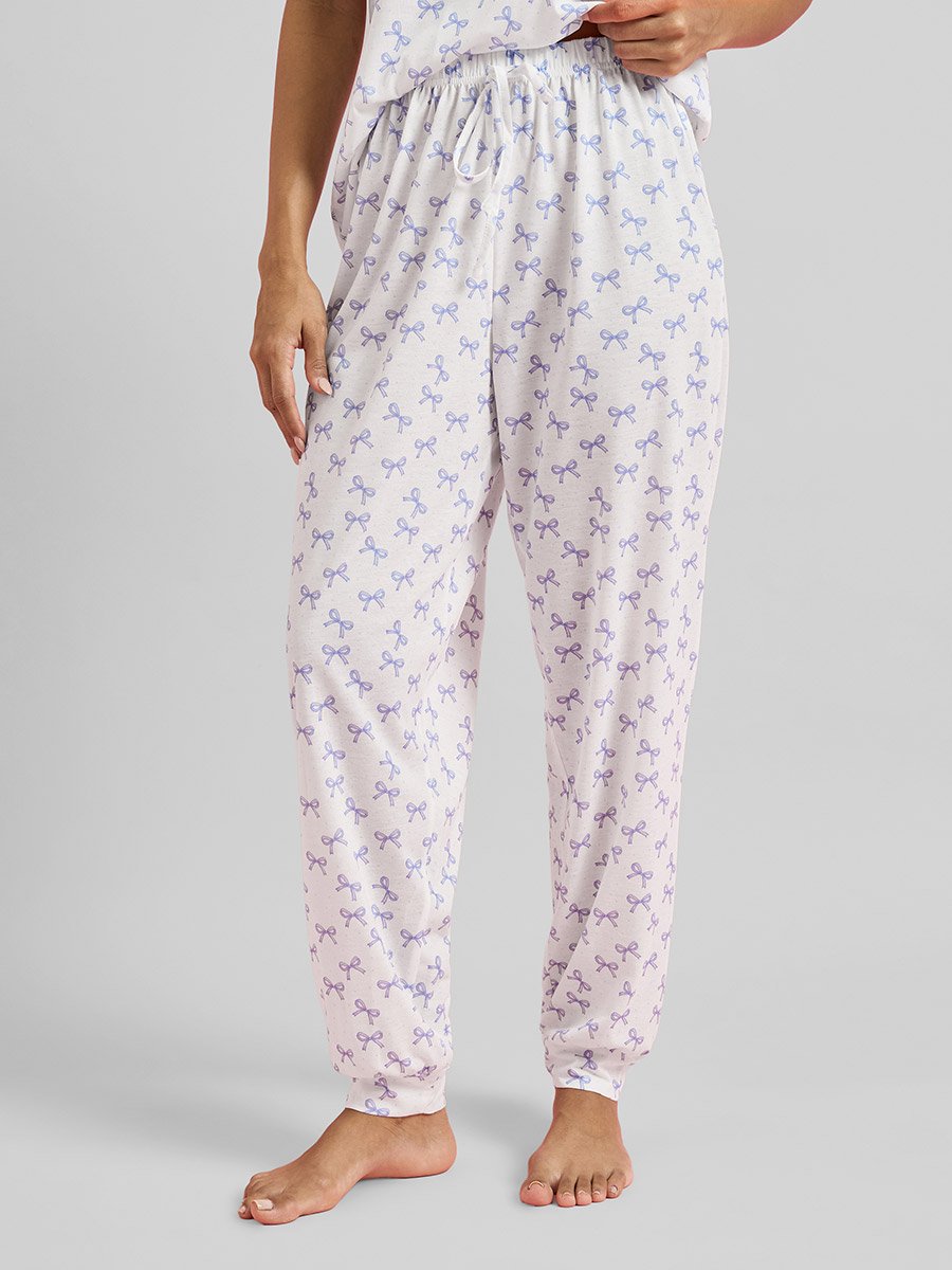 Multi-Color All Over Bow Print T-Shirt and Pants Pyjama Set