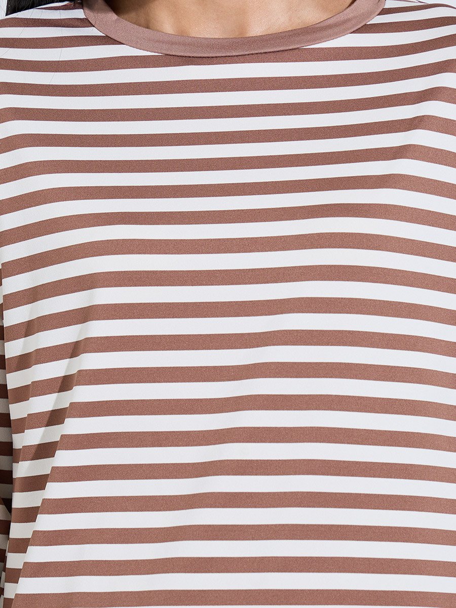Brown Striped Long Sleeves T-Shirt and Wide Leg Pants Pyjama Set
