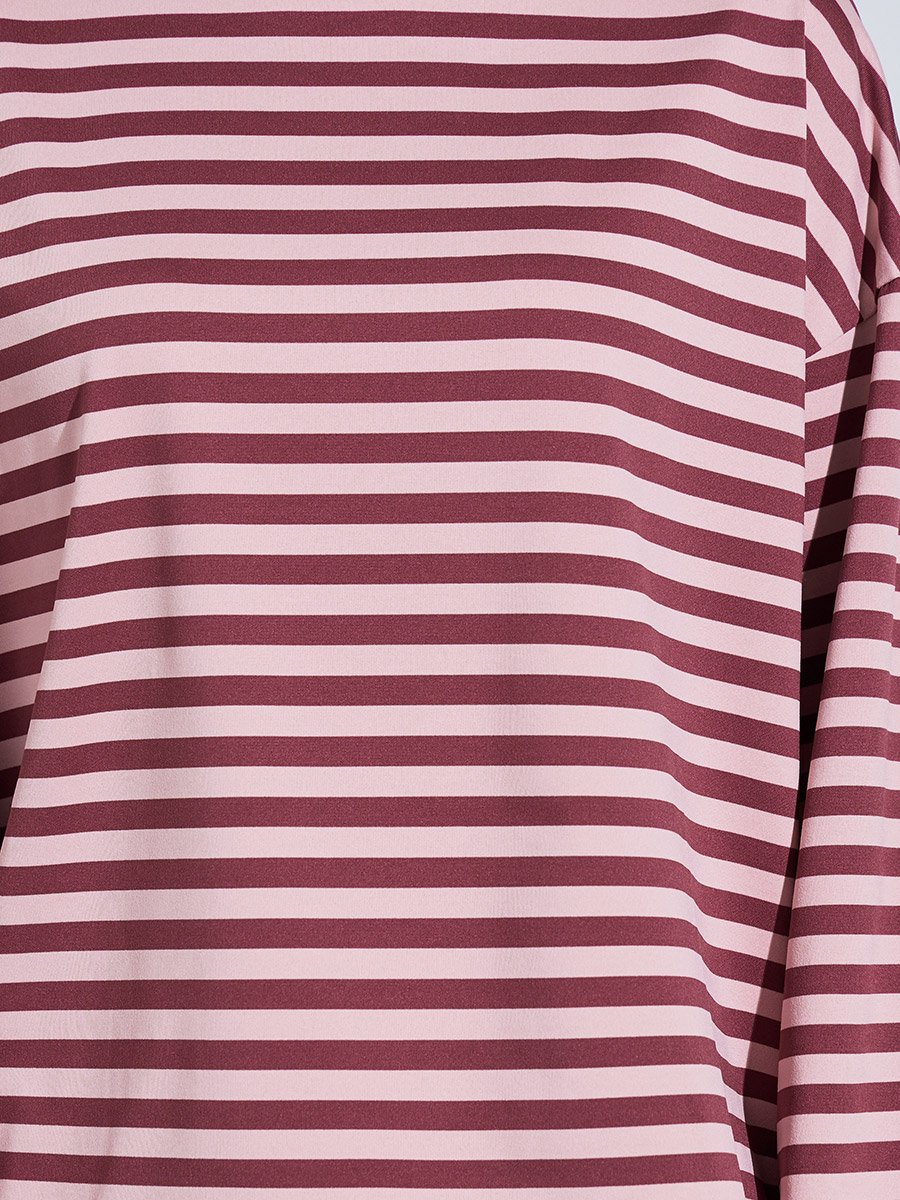 Burgundy Striped Long Sleeves T-Shirt and Wide Leg Pants Pyjama Set