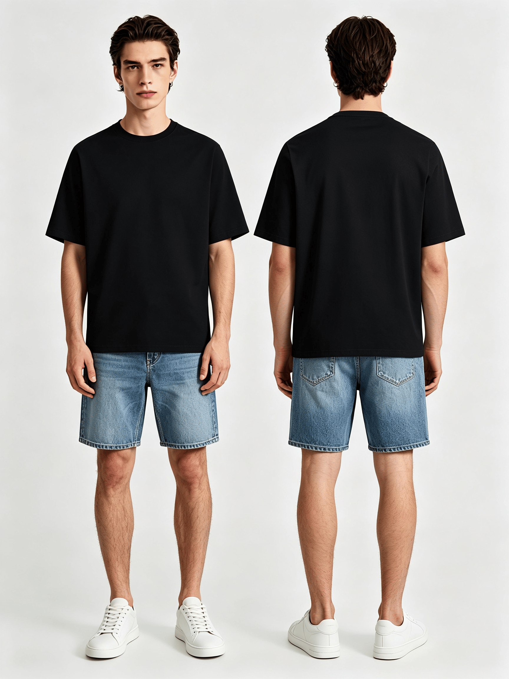 Men Black Plain Knitted Round Neck T-Shirt with Short Sleeves