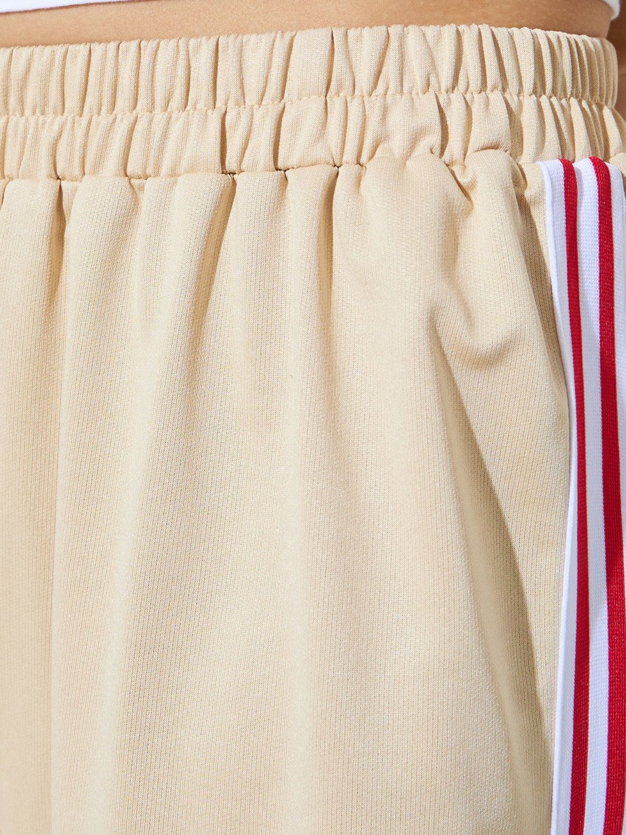 Beige Side Tape Detail Wide Leg Joggers