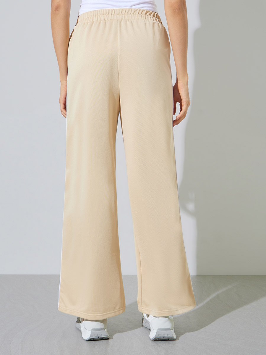 Beige Side Tape Detail Wide Leg Joggers