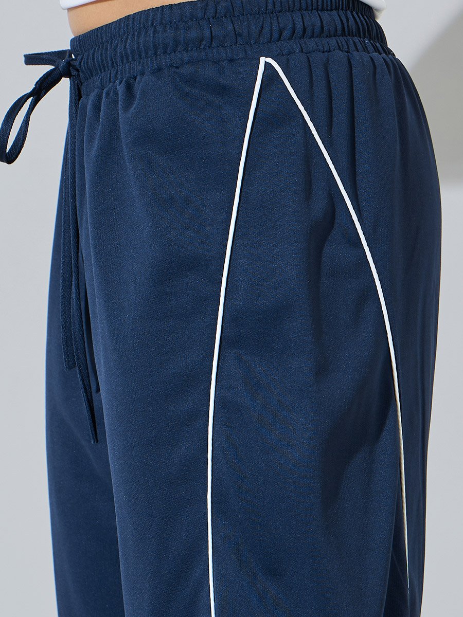 Dark Blue Side Stripe Wide Leg Joggers