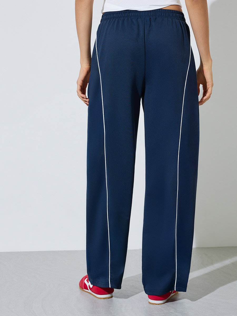 Dark Blue Side Stripe Wide Leg Joggers